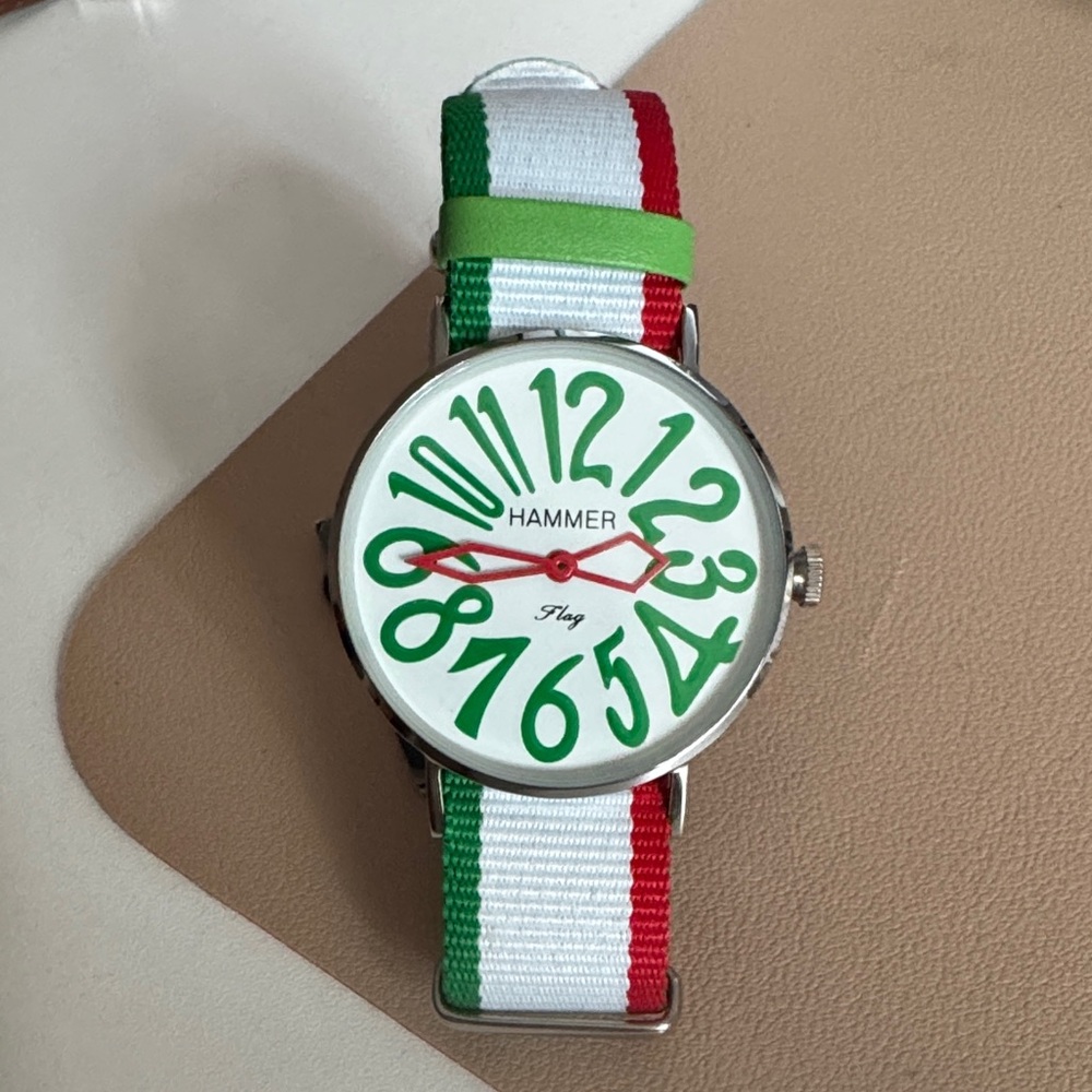 Hammer Men's Watch with Red, Green, and White Strap